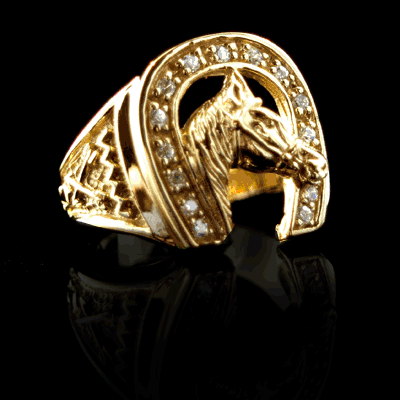 Horseshoe Ring - 9 Karat Gold with Cubic Zirconia's